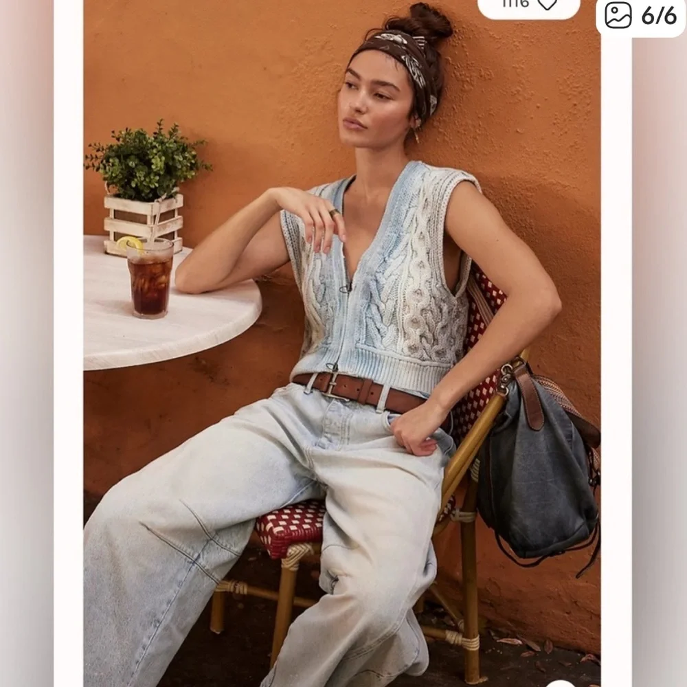 Free people blue rain cable vest size medium nwot - Picture 2 of 8